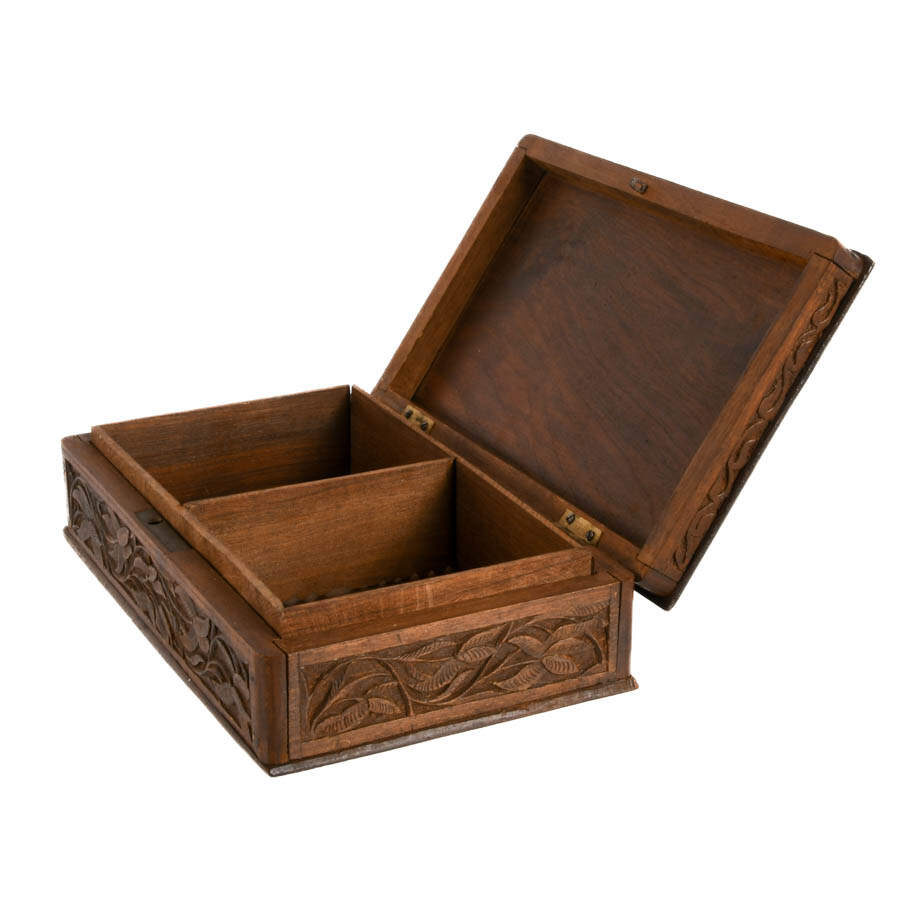 Lidded and Footed Wooden Document Box-3