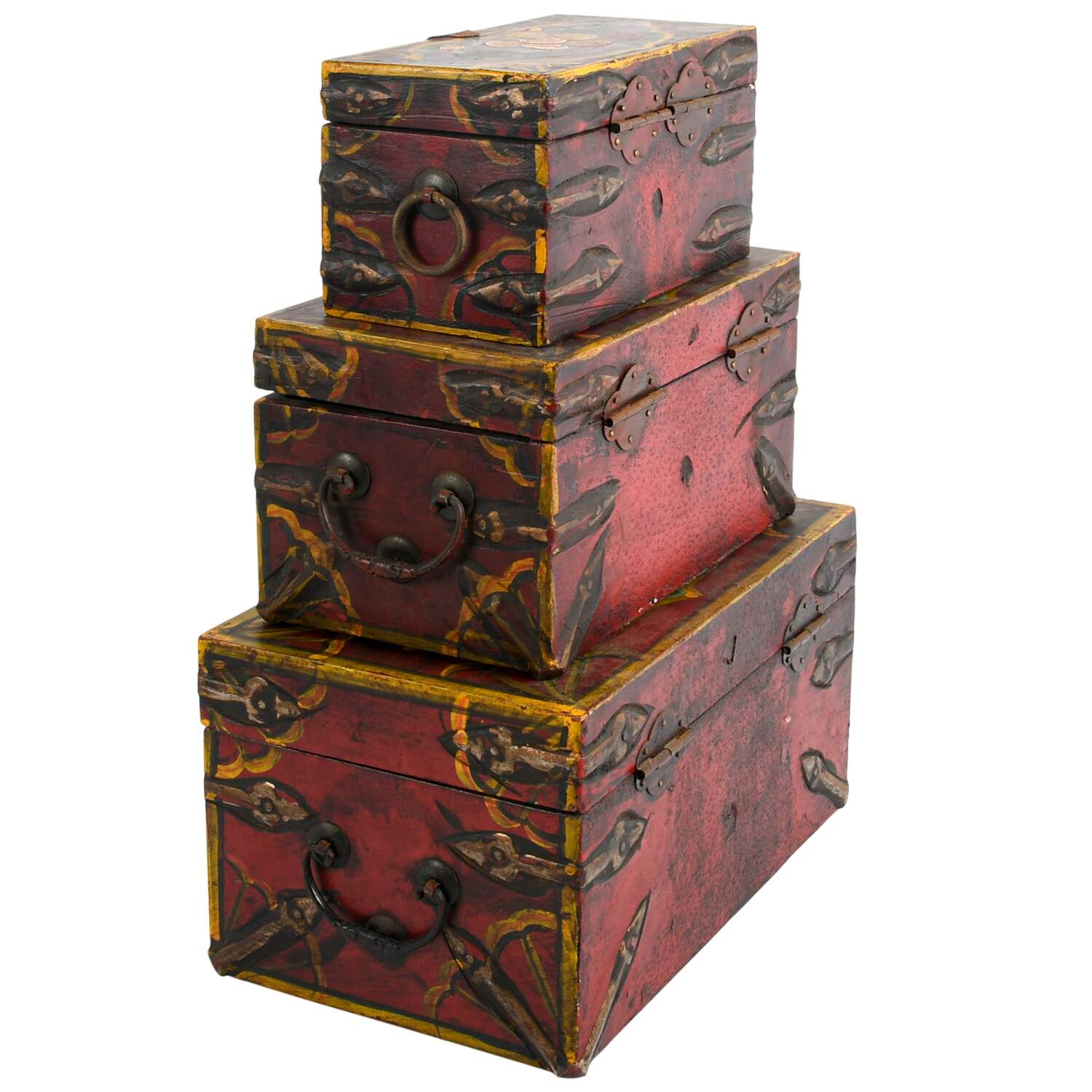 Set of Three Hand-Painted Wooden Nesting Boxes-5