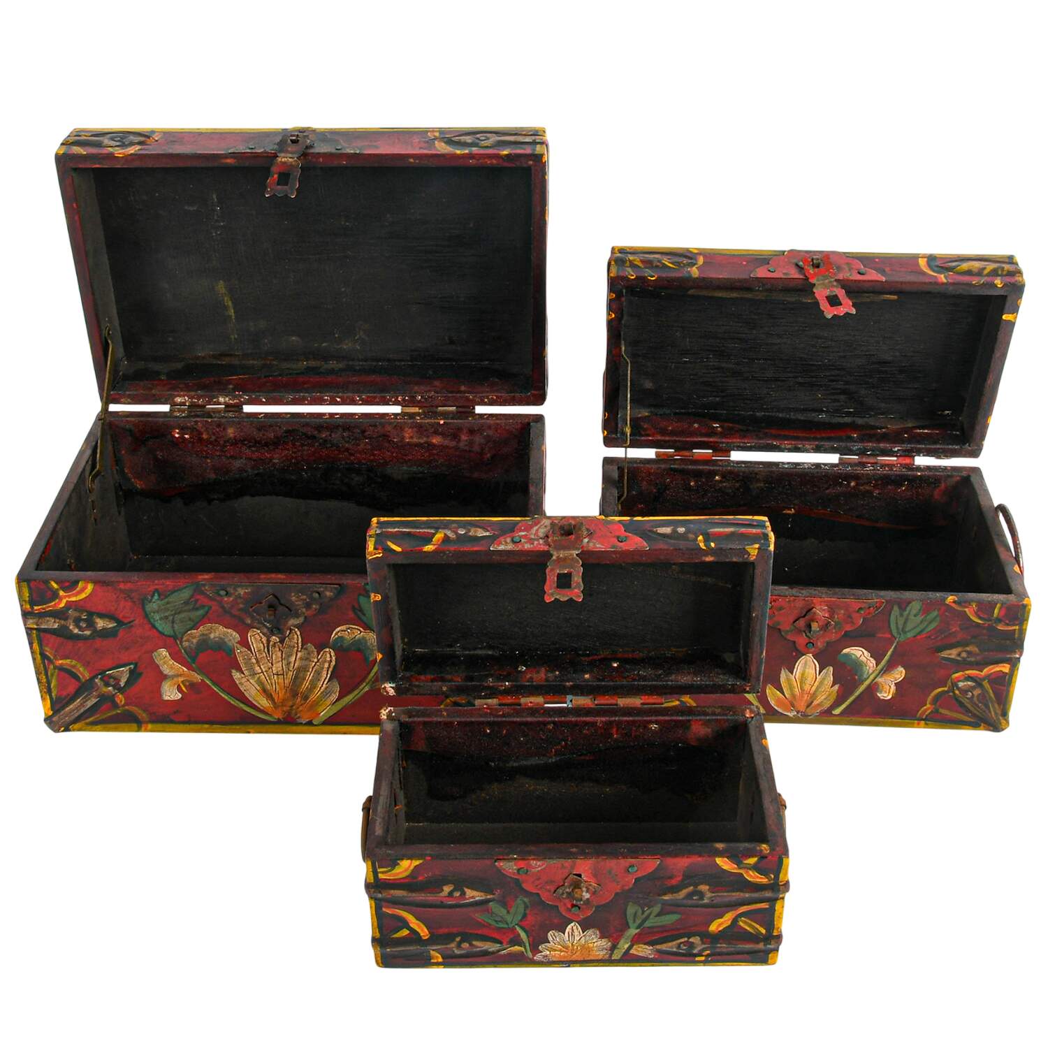 Set of Three Hand-Painted Wooden Nesting Boxes-1