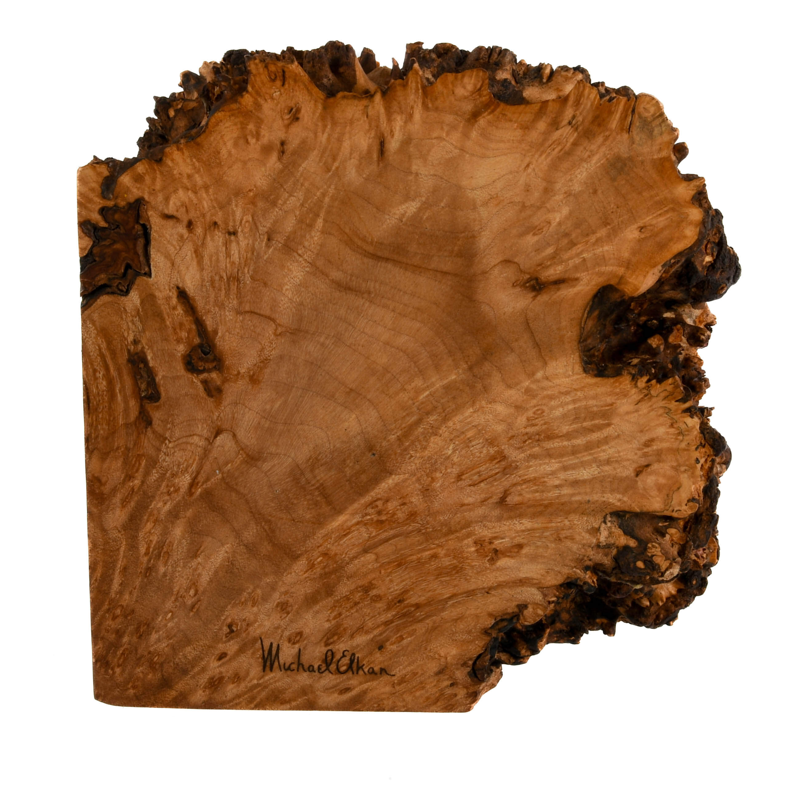 Signed Michael Elkan Hand-Carved Maple Burlwood Box-7