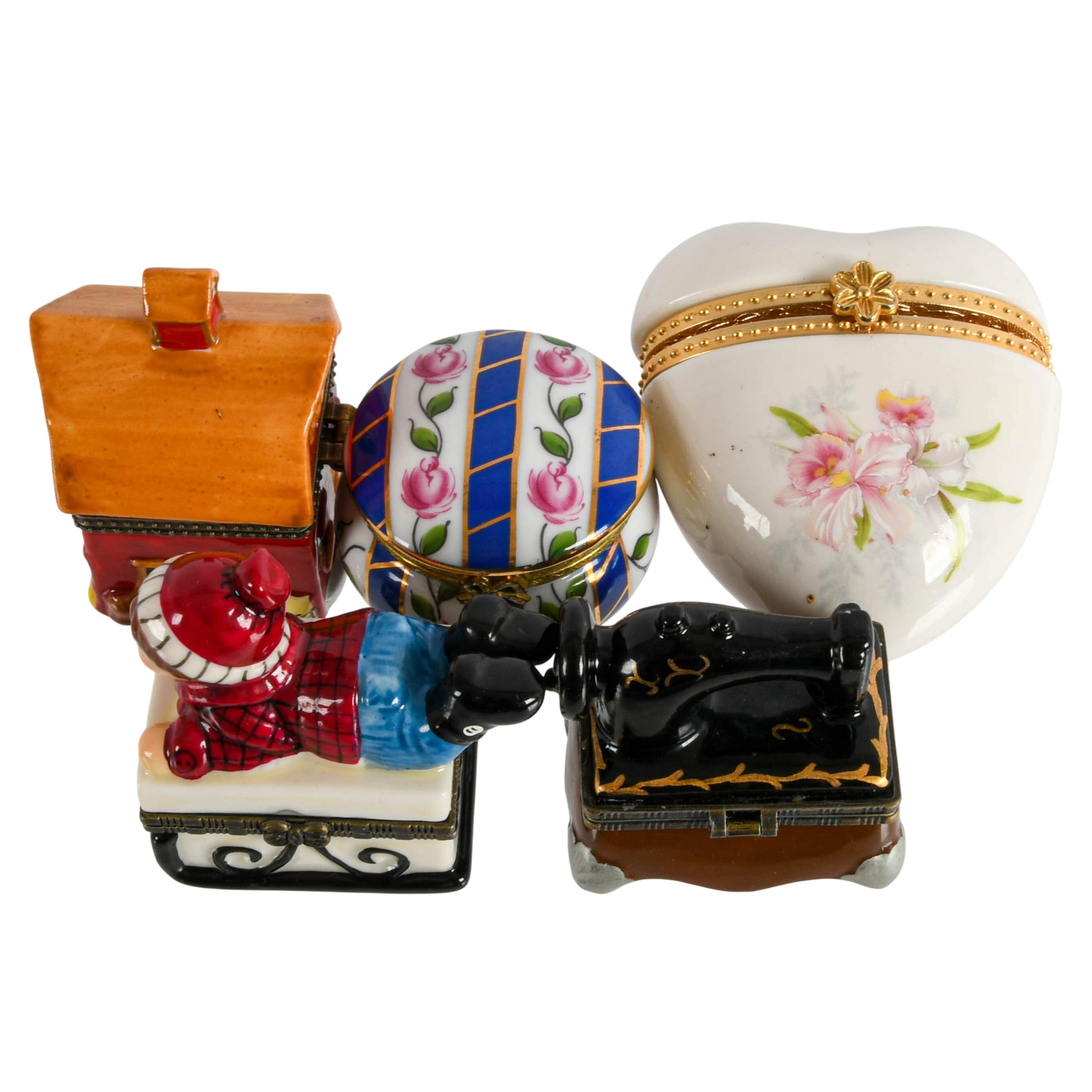 Set of Five Figural Porcelain Trinket Boxes-4