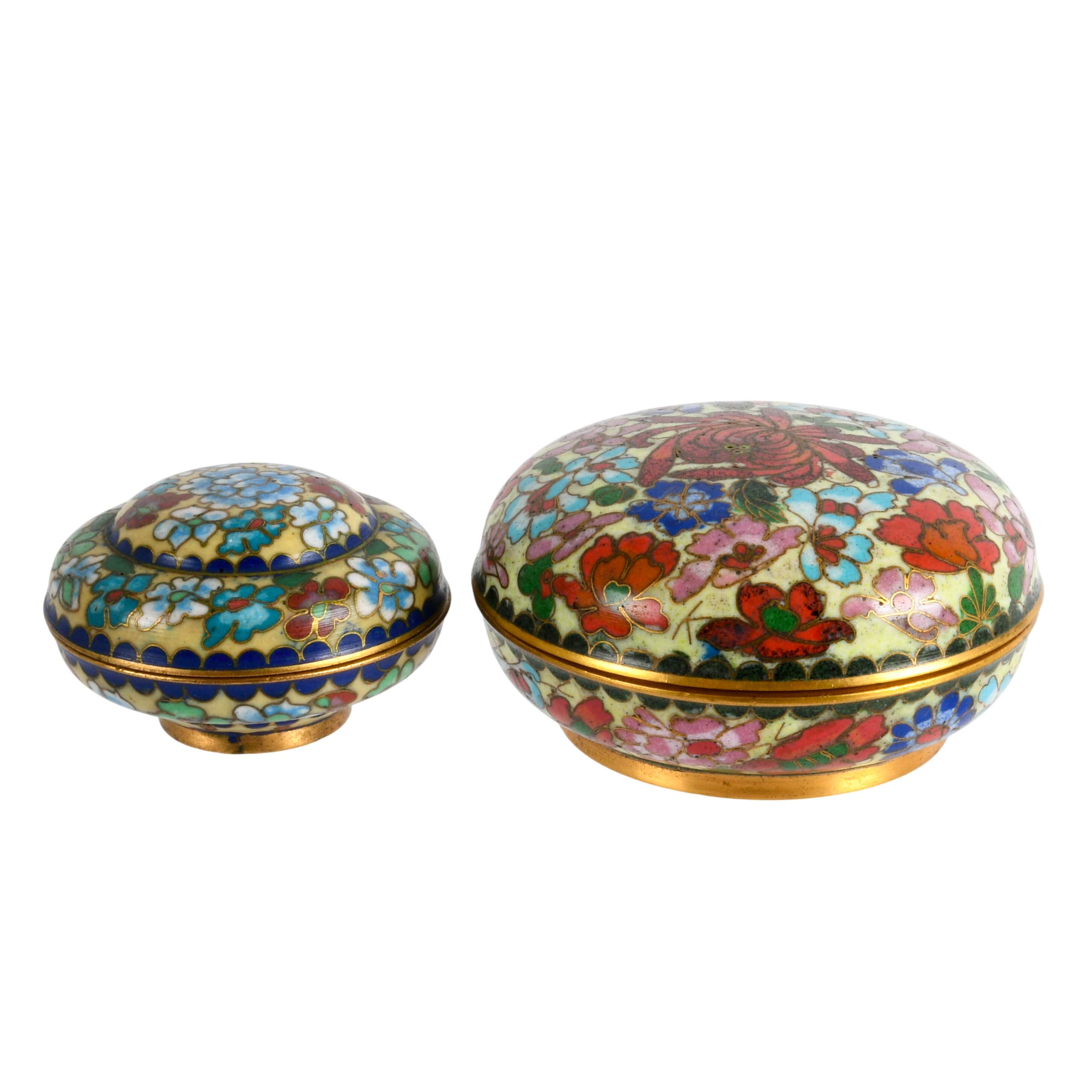 Antique Chinese Resin Box and Two Chinese Cloisonné Lidded Boxes-6