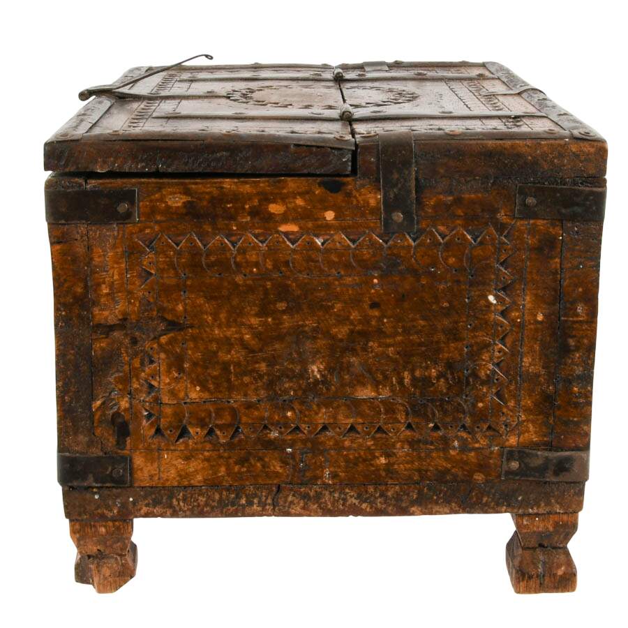 Antique Indian Hand-Carved Wood Merchant's Box-5