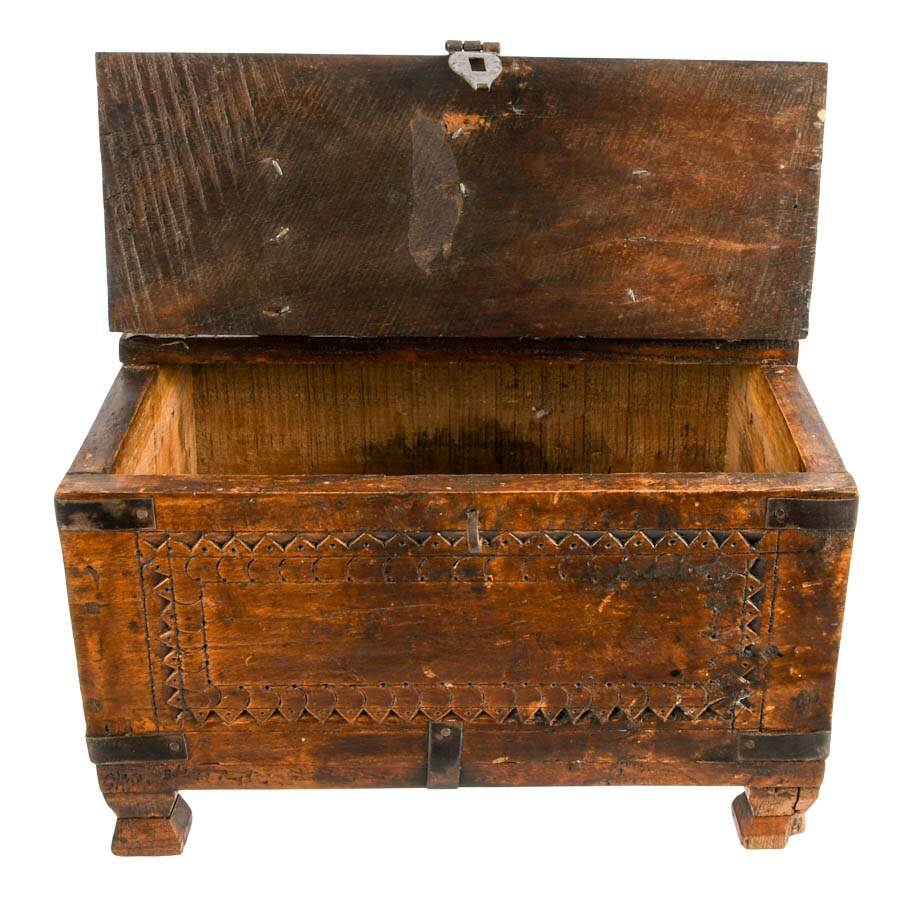Antique Indian Hand-Carved Wood Merchant's Box-1