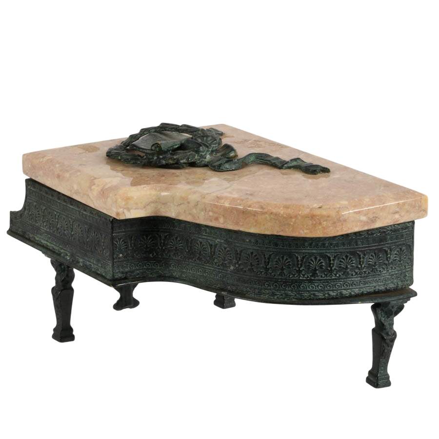 Swiss Thorens Reuge Bronze and Marble Grand Piano Music Box-7