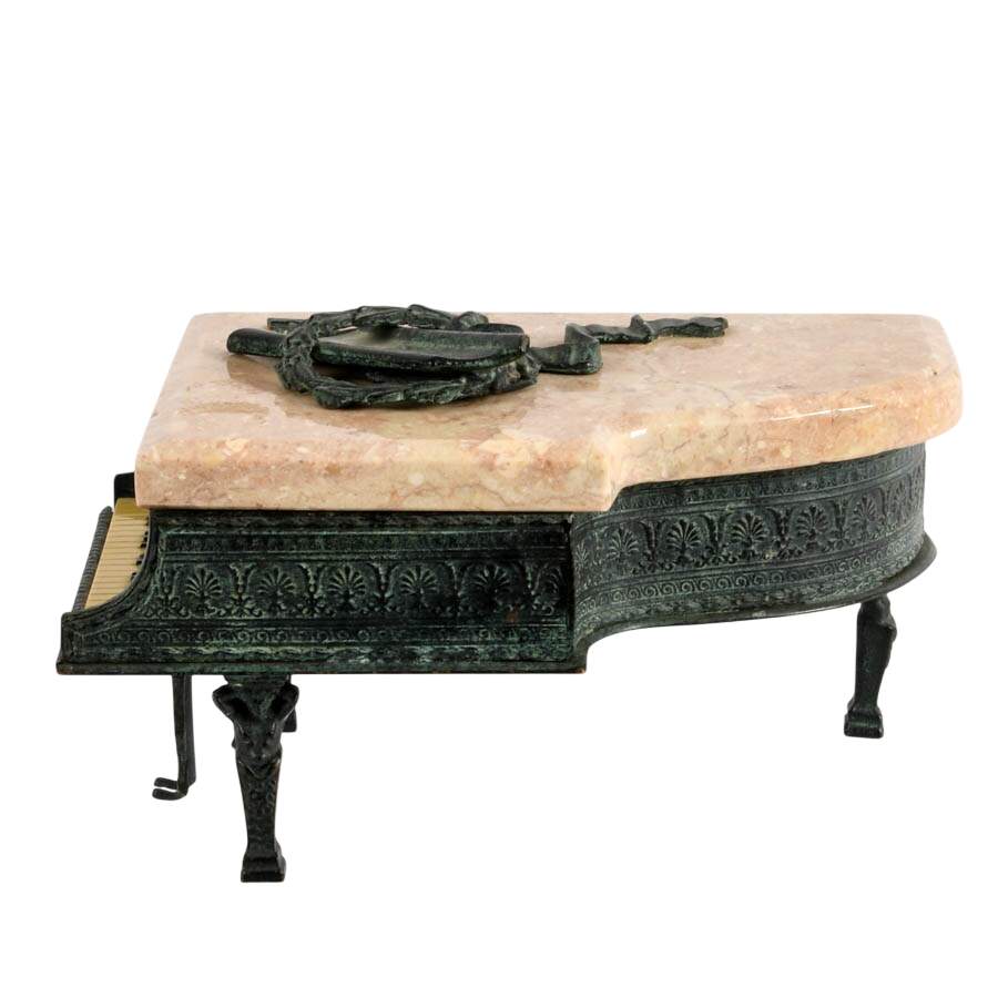 Swiss Thorens Reuge Bronze and Marble Grand Piano Music Box-6