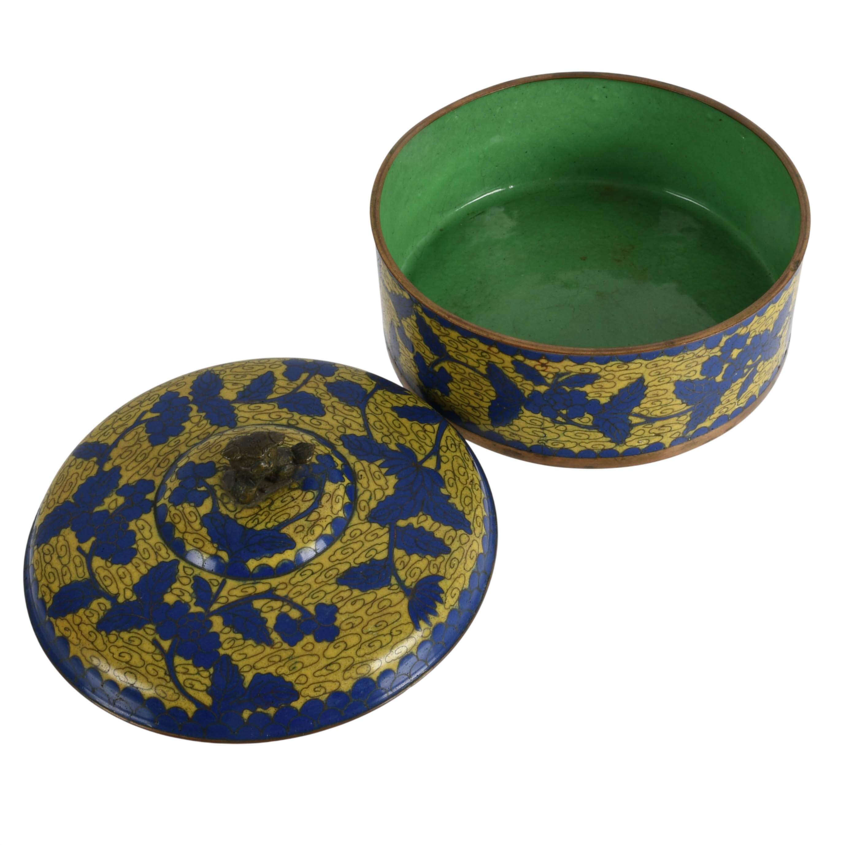 Chinese Cloisonné Blue and Yellow Trinket Box-2