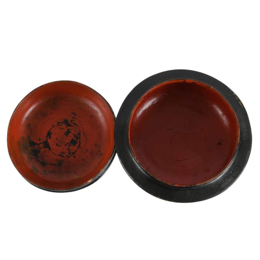 Antique Burmese Black and Red Lacquered Wood Altar Offering Box-5