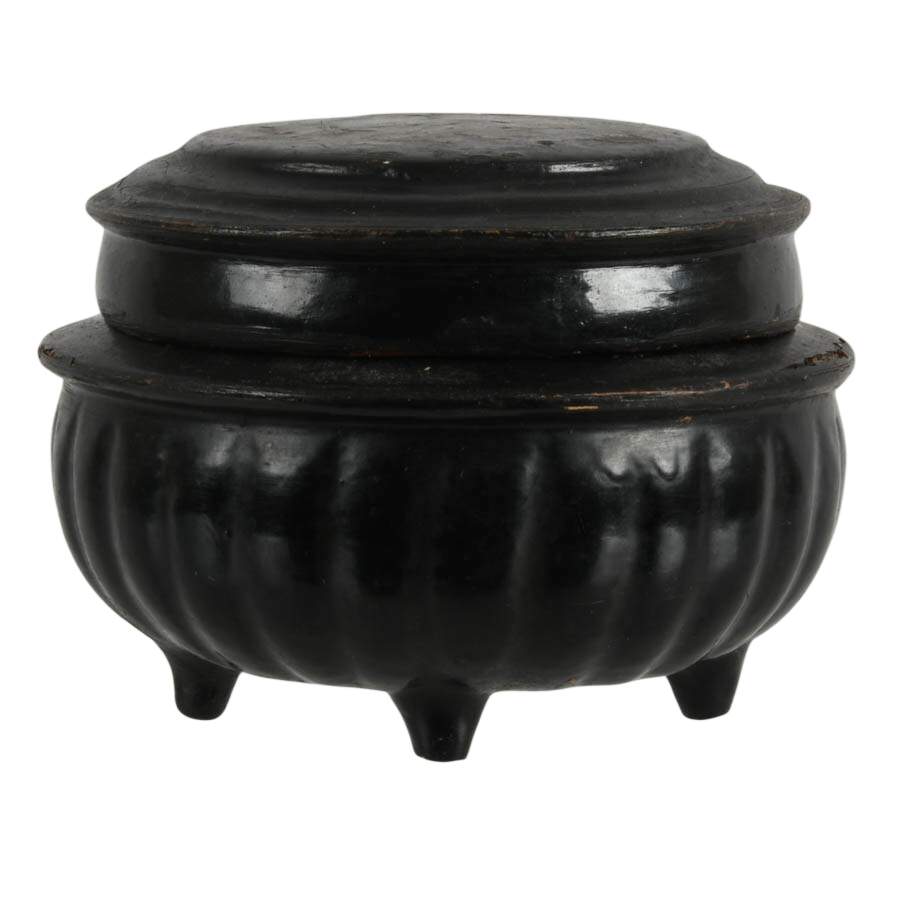 Antique Burmese Black and Red Lacquered Wood Altar Offering Box-1