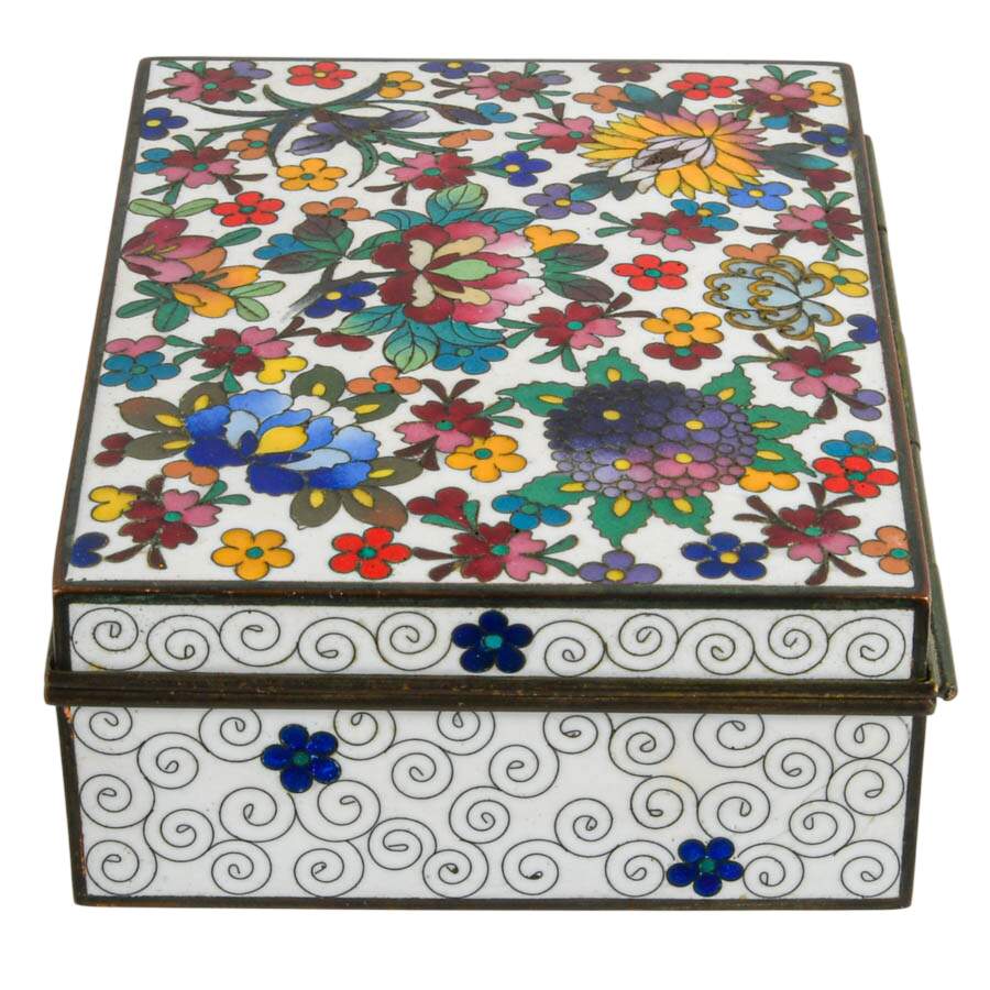 Japanese Polychrome Floral Cloisonné Box-4