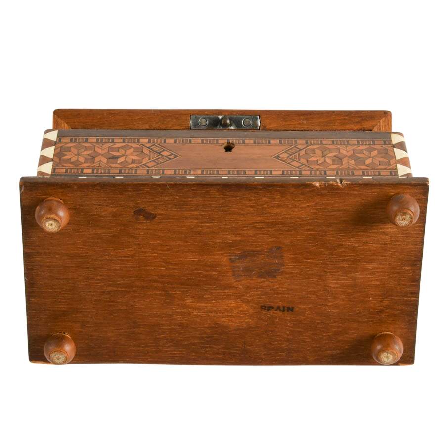 Spanish Arched Top Marquetry Inlaid Jewelry Box with Key-11