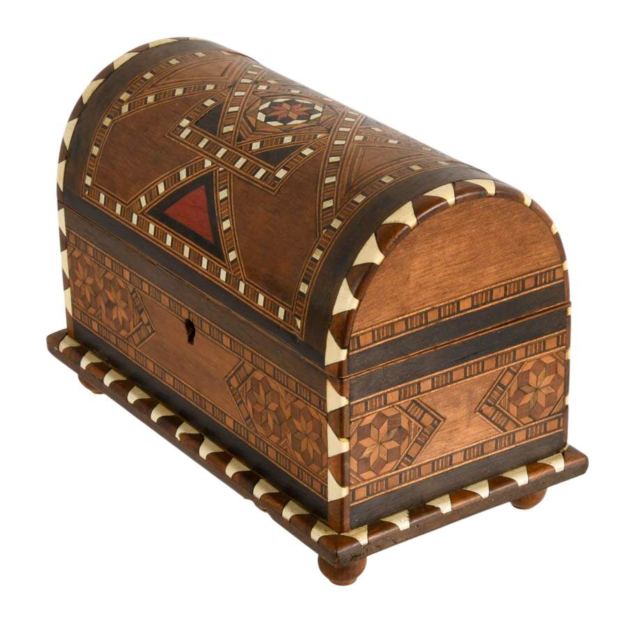 Spanish Arched Top Marquetry Inlaid Jewelry Box with Key-6