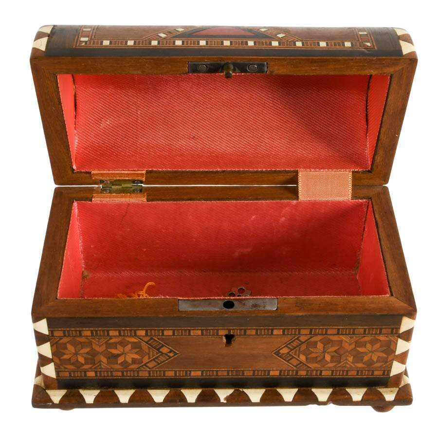 Spanish Arched Top Marquetry Inlaid Jewelry Box with Key-2