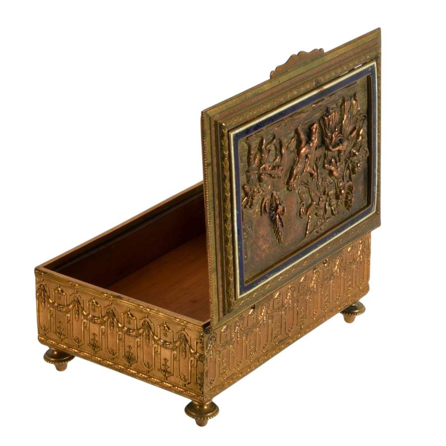 Antique French Bronze Music Sewing Casket Box-4