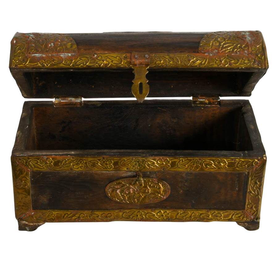 Detailed Brass Decorated Wood Trousseau Chest-8