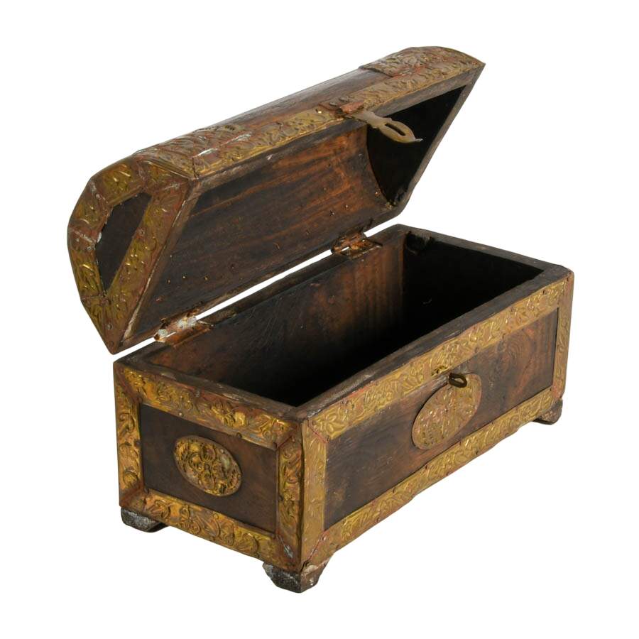 Detailed Brass Decorated Wood Trousseau Chest-7