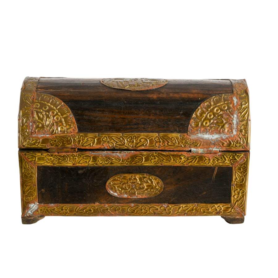 Detailed Brass Decorated Wood Trousseau Chest-5