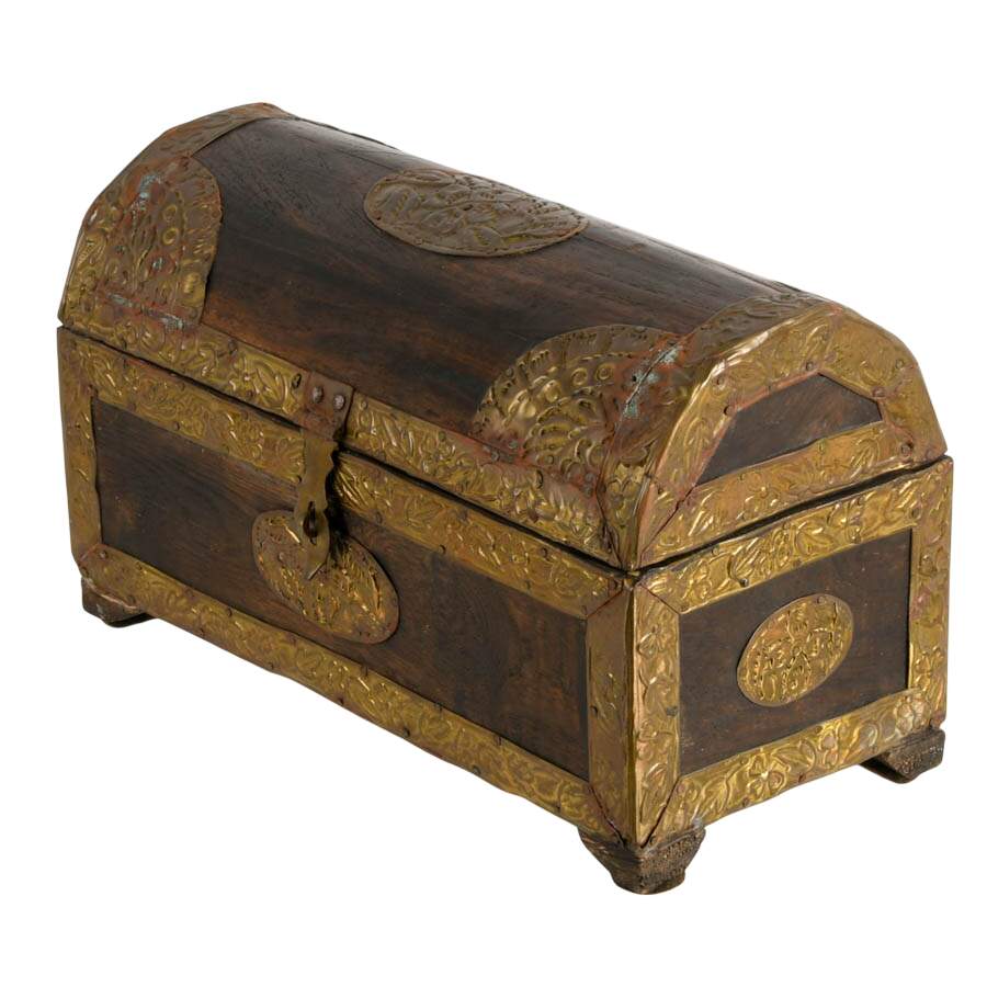 Detailed Brass Decorated Wood Trousseau Chest-3
