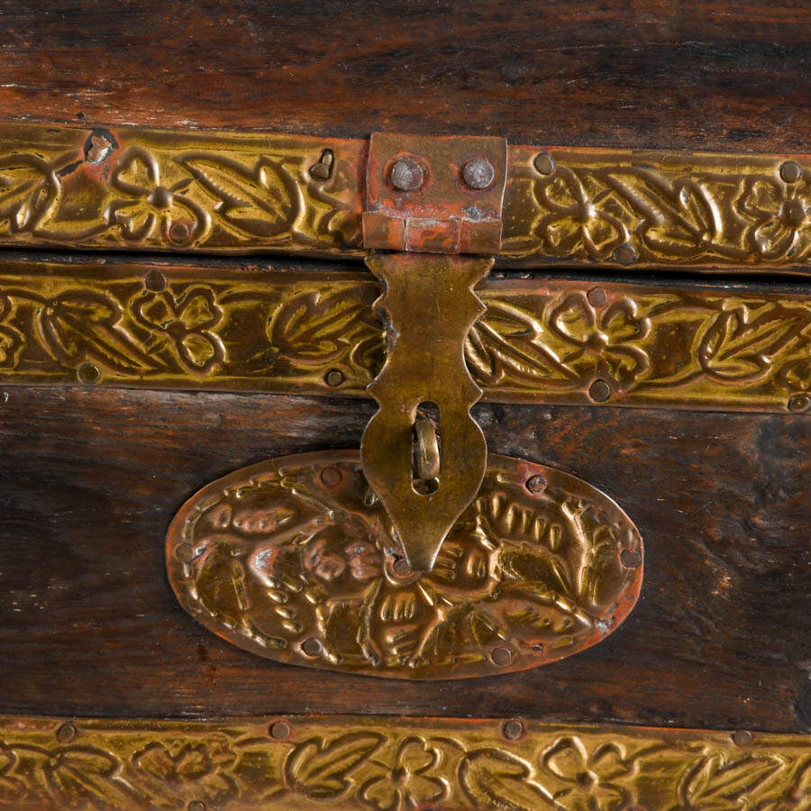 Detailed Brass Decorated Wood Trousseau Chest-2