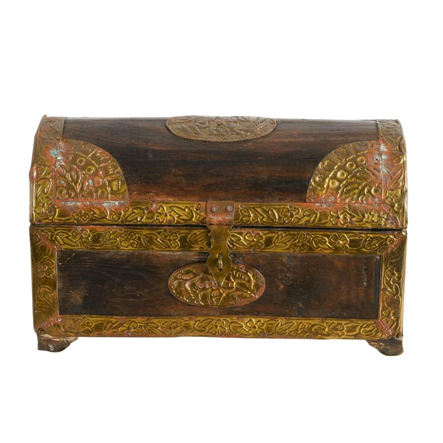 Detailed Brass Decorated Wood Trousseau Chest-1