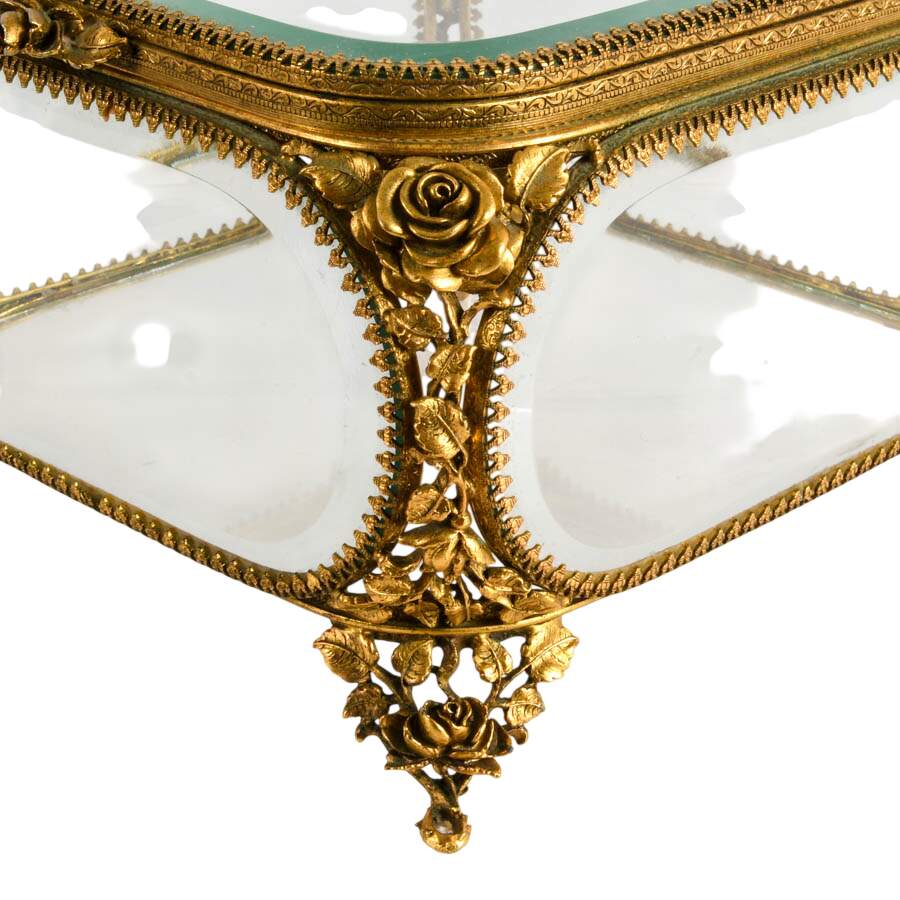 Large Matson Gold Filigree Clear Glass Jewelry Casket-3