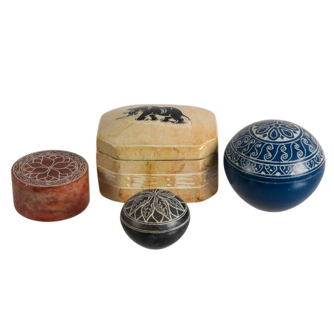 Set of Four Hand-Carved Stone Jewelry Boxes-1