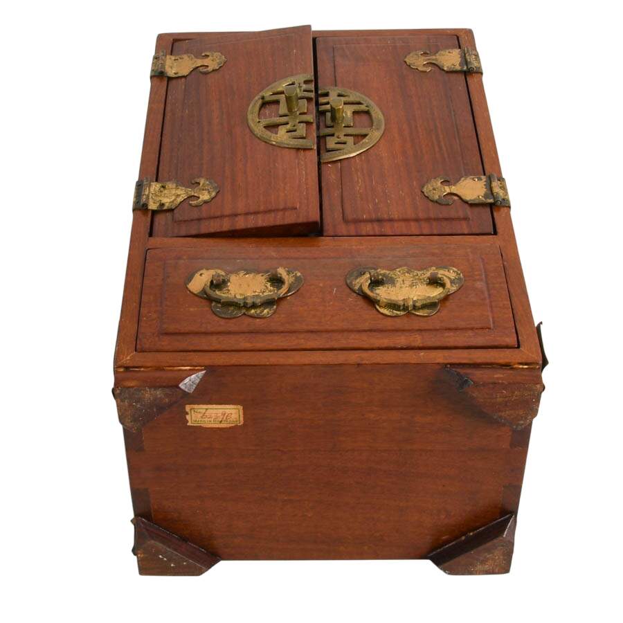 Chinese Wood and Brass Jewelry Box-13