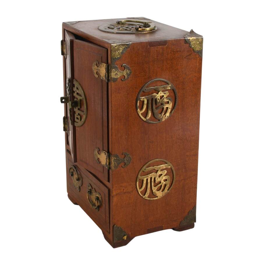 Chinese Wood and Brass Jewelry Box-6