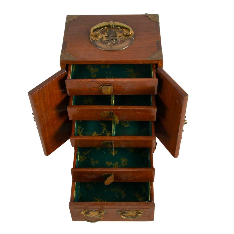 Chinese Wood and Brass Jewelry Box-3