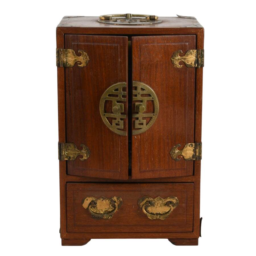 Chinese Wood and Brass Jewelry Box-1