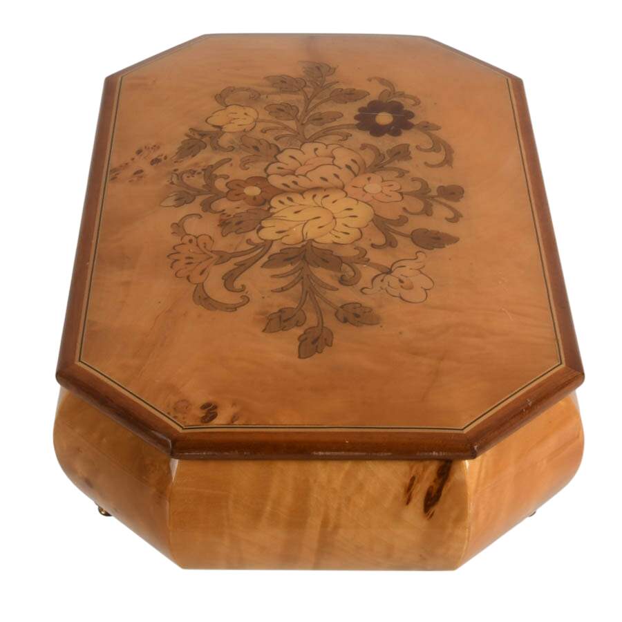 Inlaid Italian Burlwood Musical Jewelry Box with Swiss Reuge Movement-5