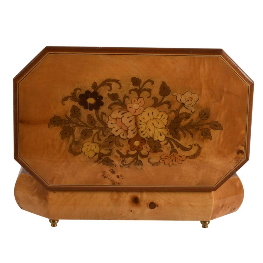 Inlaid Italian Burlwood Musical Jewelry Box with Swiss Reuge Movement-4