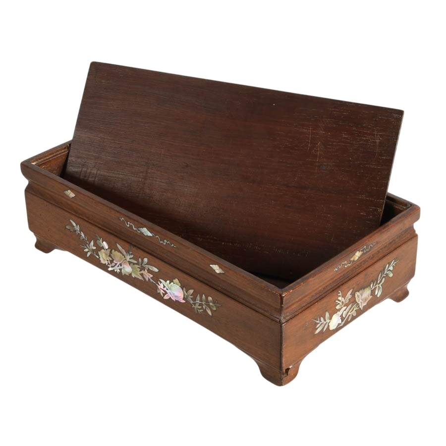Chinese Wood Box with Mother of Pearl Inlay-7