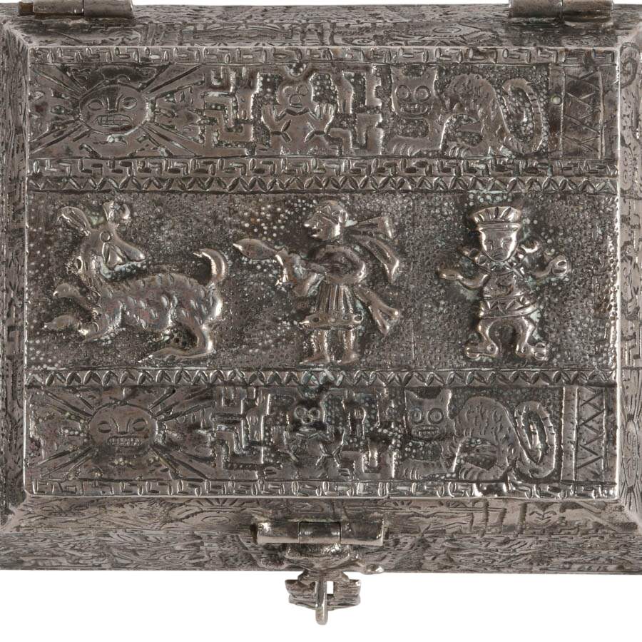 Peruvian Silver Trinket Box with Incan-Inspired Design-9