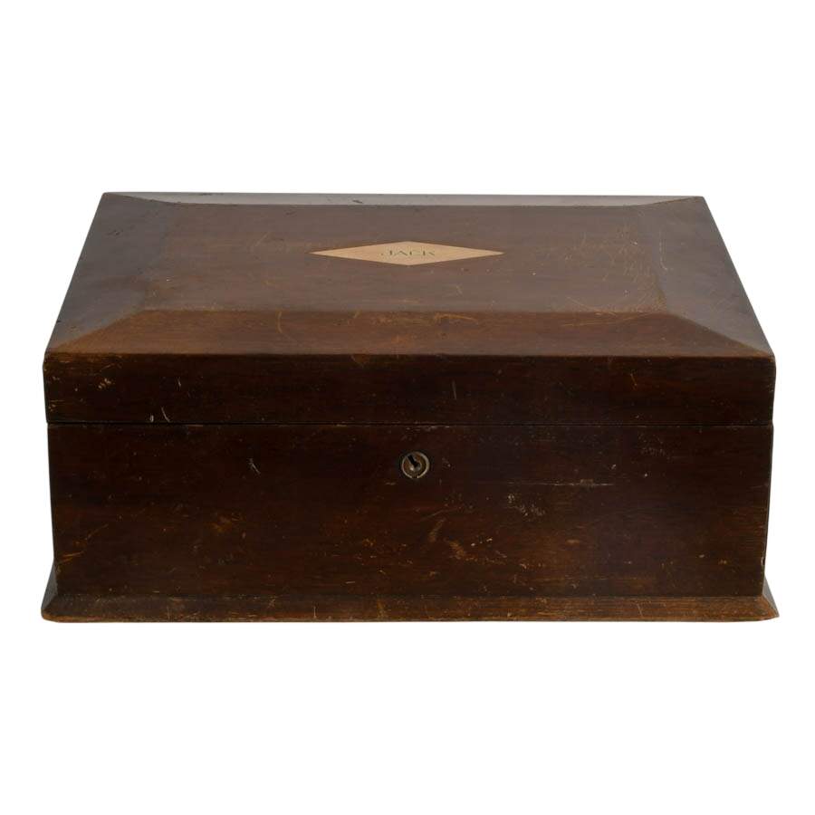 Jack's Antique Milk Glass Lined Hard Wood Cigar Humidor-10