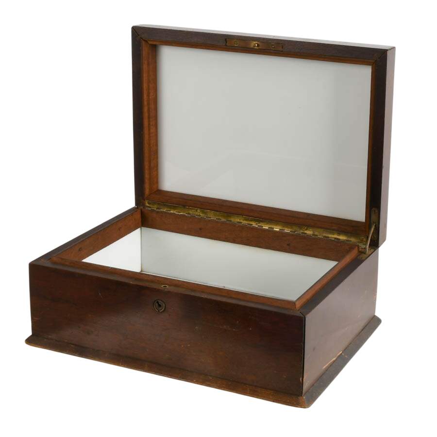 Jack's Antique Milk Glass Lined Hard Wood Cigar Humidor-4