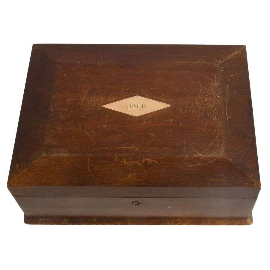 Jack's Antique Milk Glass Lined Hard Wood Cigar Humidor-2