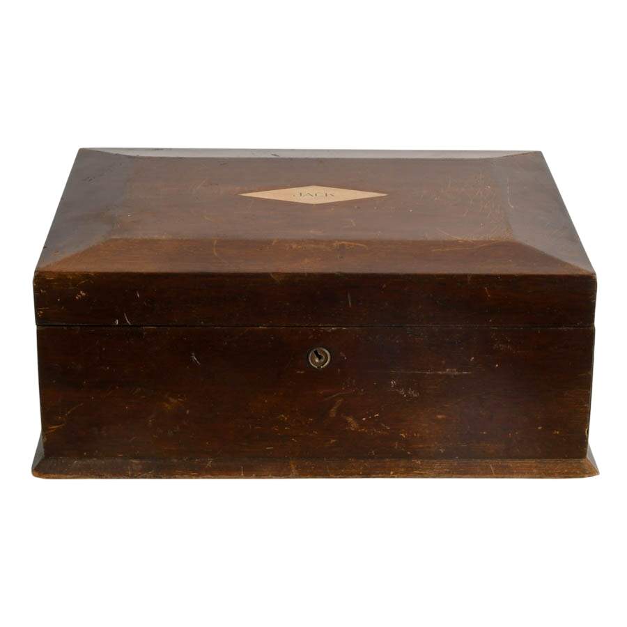 Jack's Antique Milk Glass Lined Hard Wood Cigar Humidor-1