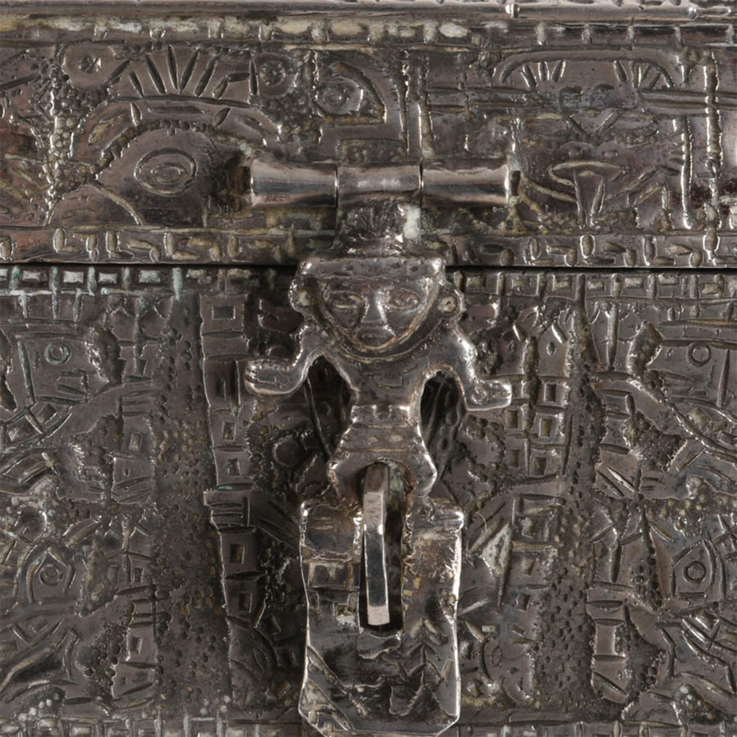 Peruvian Silver Trinket Box with Incan-Inspired Design-2