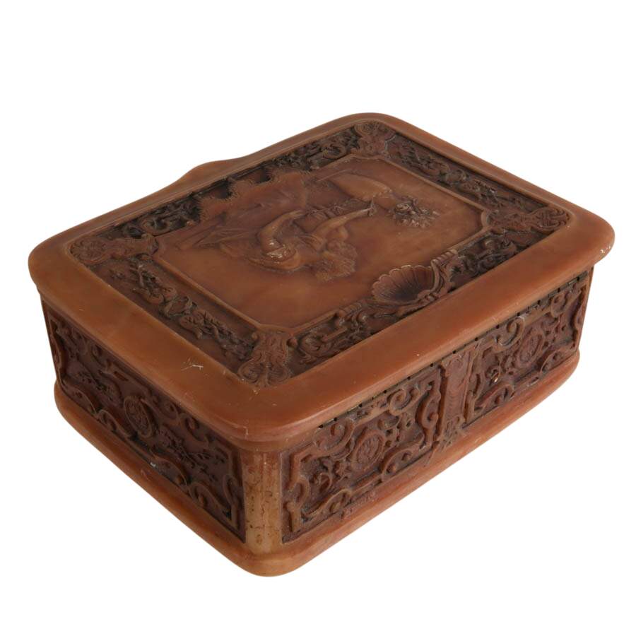 Large Incolay Stone Art Nouveau-Style Jewelry Box-5