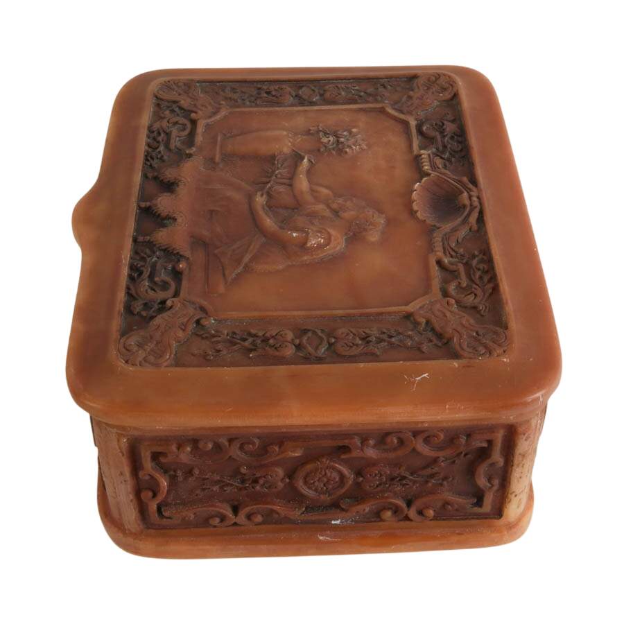 Large Incolay Stone Art Nouveau-Style Jewelry Box-4