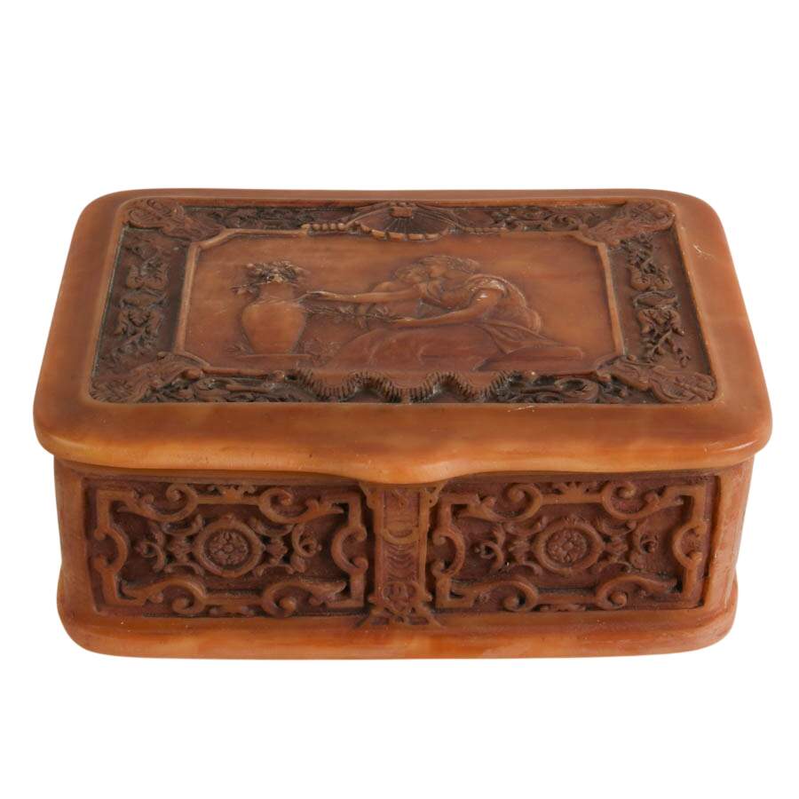 Large Incolay Stone Art Nouveau-Style Jewelry Box-1