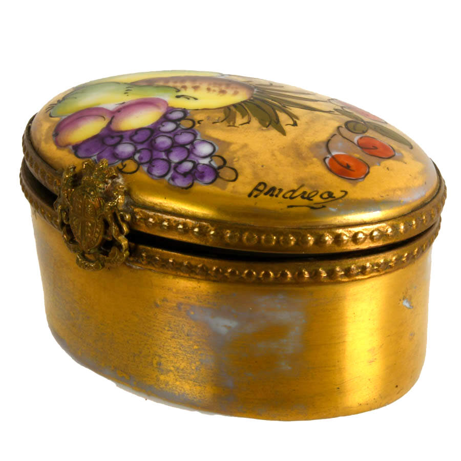 Limoges Porcelain Hand-Painted Fruit Pill Box-3