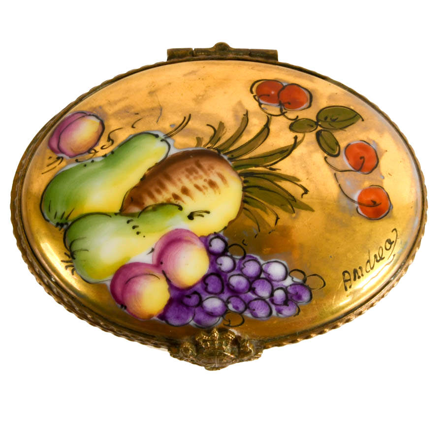 Limoges Porcelain Hand-Painted Fruit Pill Box-2