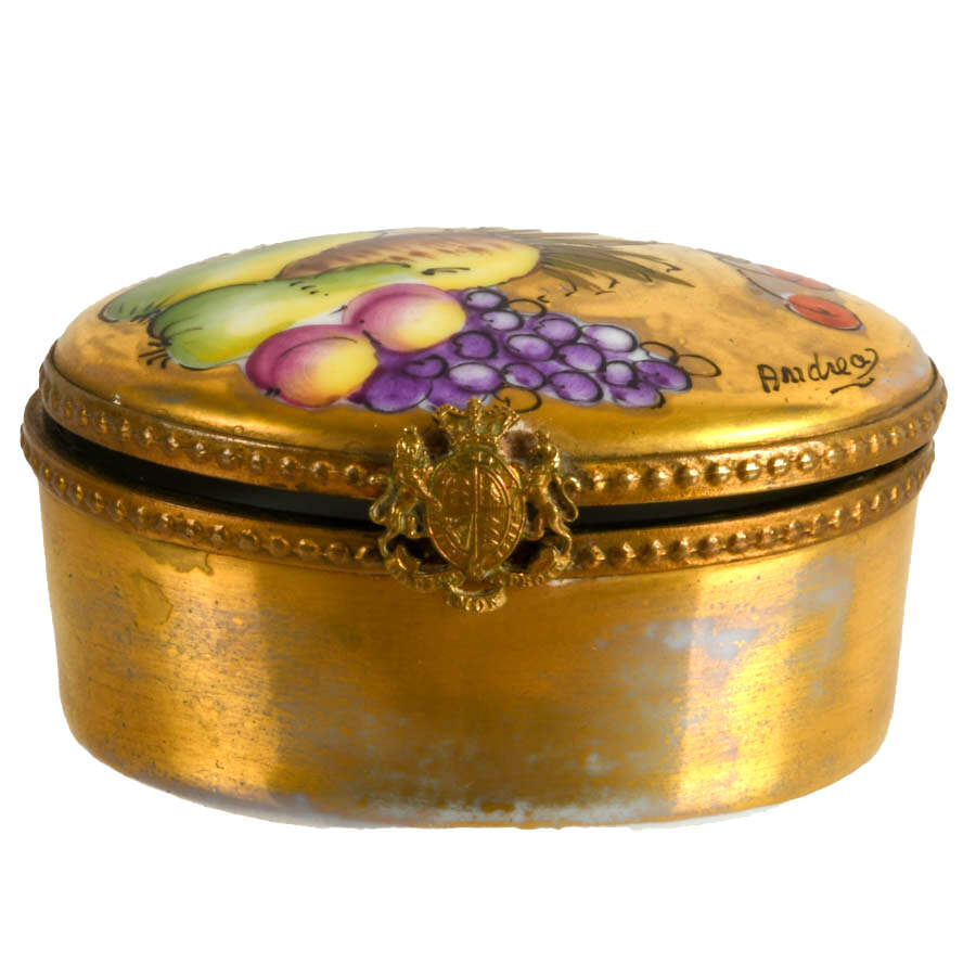 Limoges Porcelain Hand-Painted Fruit Pill Box-1