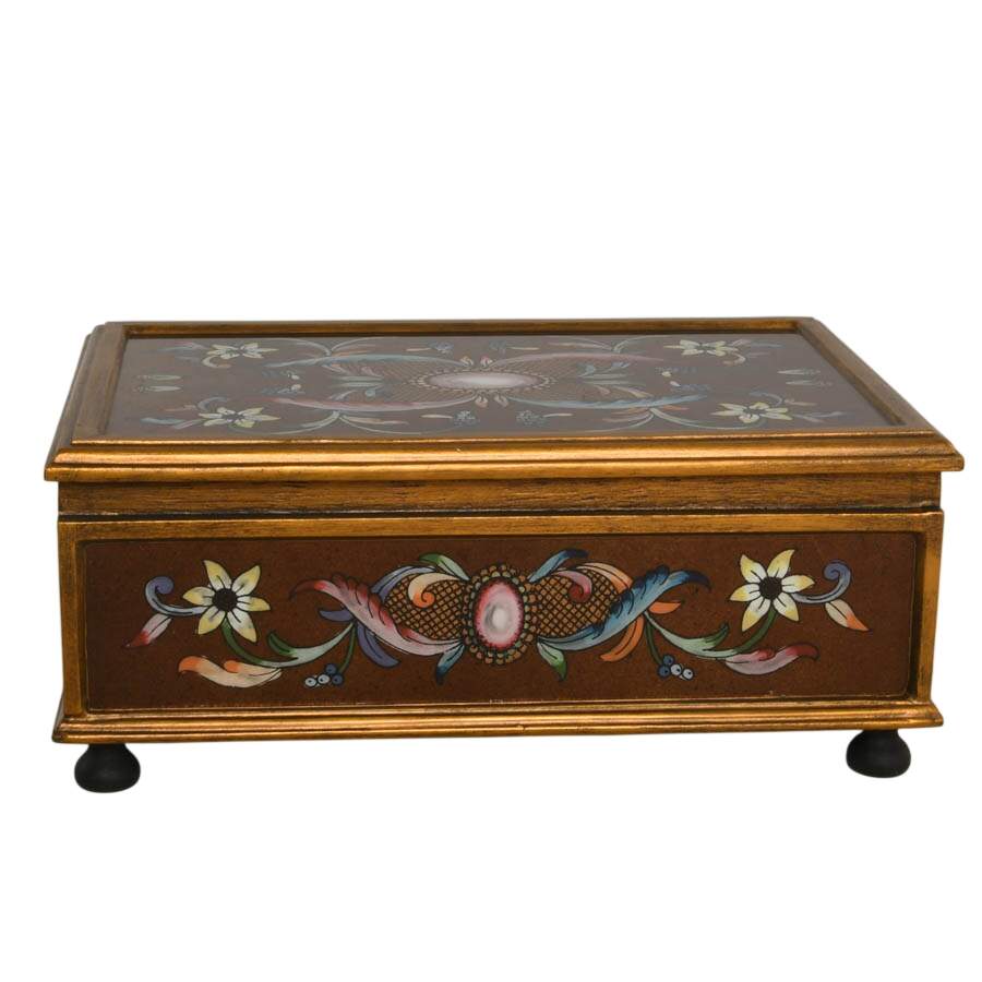 Hand-Painted Floral Glass and Wood Jewelry Box by Art by Hand-5