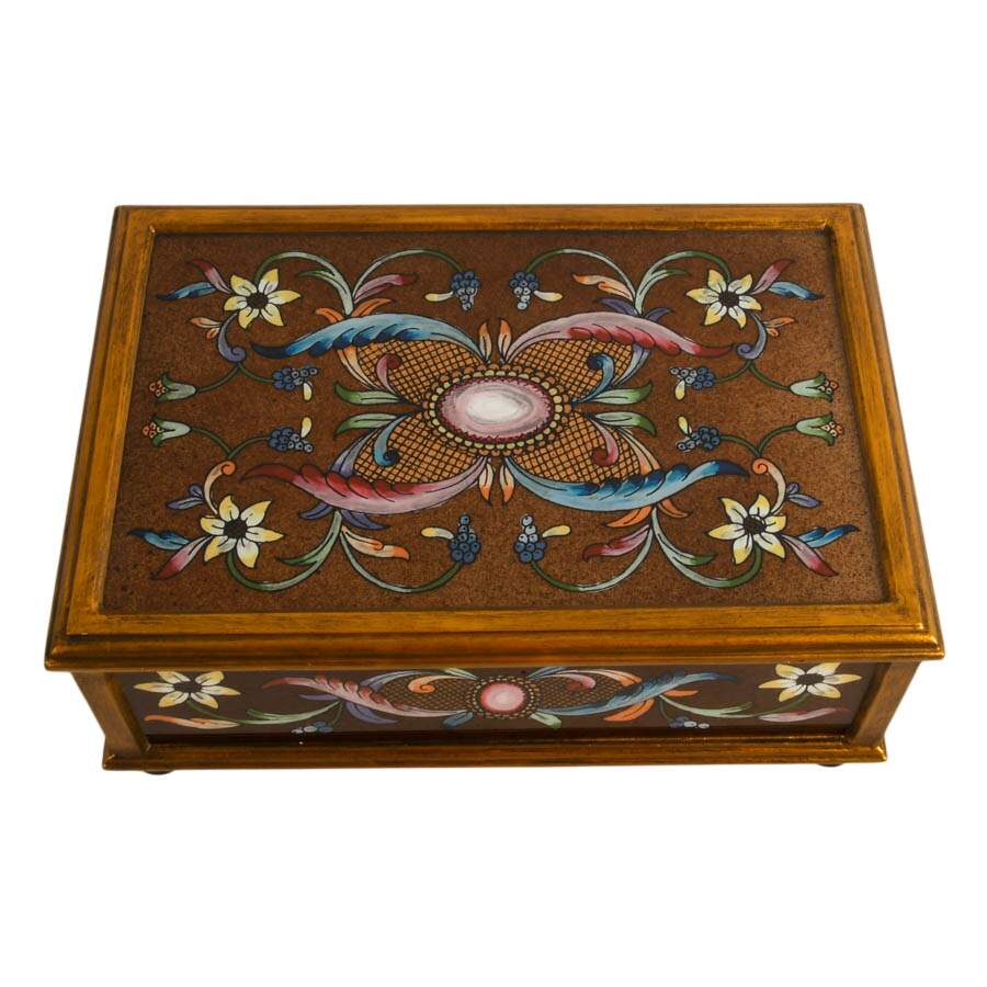 Hand-Painted Floral Glass and Wood Jewelry Box by Art by Hand-3