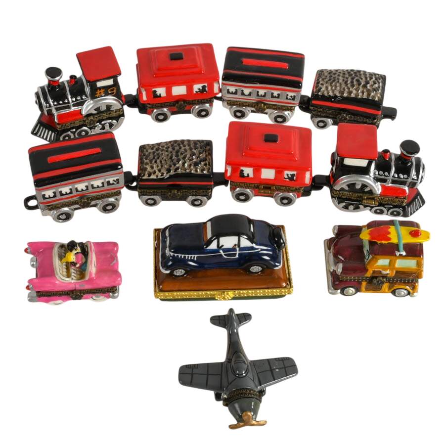 Six Porcelain Transportation Trinket Boxes-2