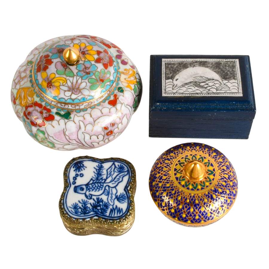 Four Asian Mixed Media Jewelry Boxes-1