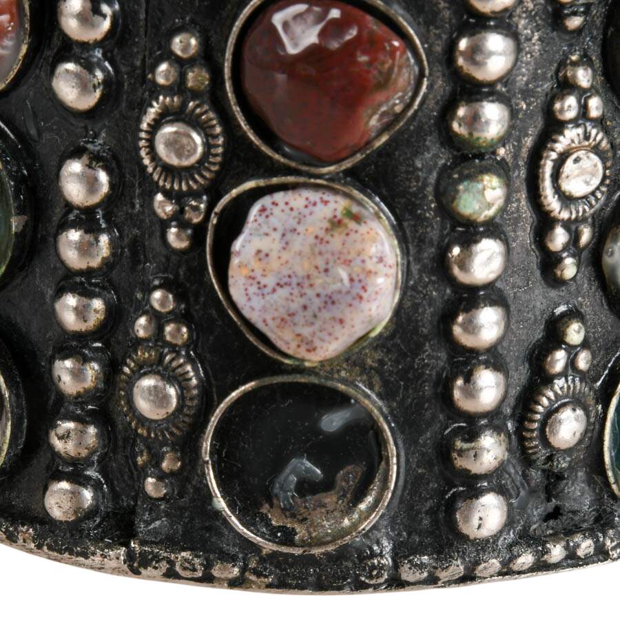 Vintage Metal Trinket Box with Inlaid Agate Stones-5